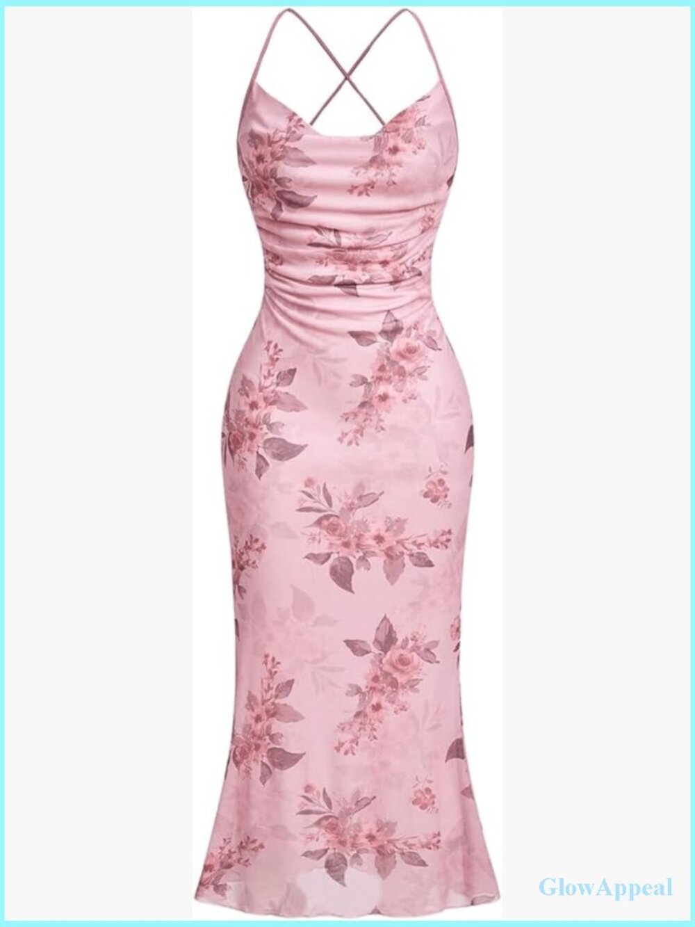Floral Mesh Bodycon Cami Dress Cowl Neck Sleeveless Long Maxi Dress